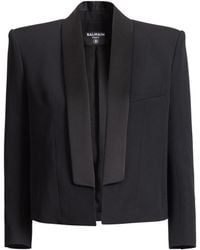 Balmain - Cropped Grain De Poudre Jacket - Lyst