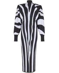 Balmain - Long Knit Dress With Zebra Intarsia - Lyst