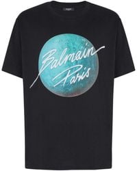 Balmain - Printed Paris Logo And Planet T-Shirt - Lyst