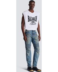 Balmain - Pantalon Biker En Denim Vintage - Lyst