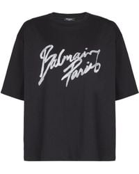 Balmain - Boxy T-Shirt With Paris Brush Print - Lyst