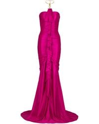 Balmain - Long Draped Bustier Dress With Embellished Detail - Lyst