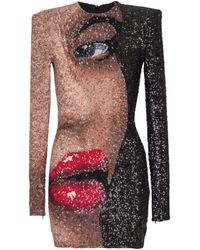 Balmain - Short Embroidered Dress With Face Motif - Lyst