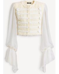 Balmain - Cropped Tweed And Muslin Jacket With Frogging - Lyst