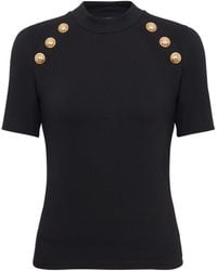 Balmain - T-Shirt Mit Sechs Knöpfen Aus Jersey - Lyst