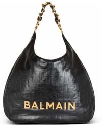 Balmain - 1945 Soft Hobo Crinkled Leather Tote Bag With Monogram - Lyst