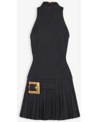 Balmain - Flared Grain De Poudre Dress With Belt Detail - Lyst