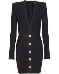 Balmain - Kurzes Bodycon-Strickkleid Mit Rippenmuster - Lyst