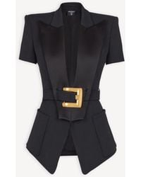 Balmain - Wool Blazer With Decorative Belt - Lyst