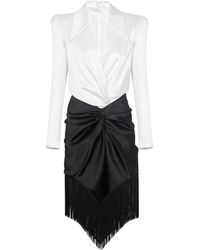 Balmain - Draped And Fringed Satin Tailored Dress - Lyst