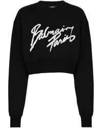 Balmain - Sweatshirt Court En Coton À Imprimé - Lyst