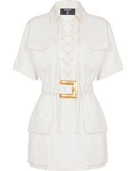 Balmain - Short Lace-Up Canvas Dress - Lyst