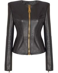Balmain - Cropped Peplum Lambskin Jacket - Lyst