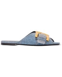 Balmain - Anthem Flat Denim Sandals - Lyst
