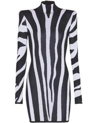 Balmain - Short Knit Dress With Zebra Intarsia - Lyst