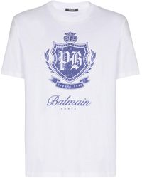 Balmain - Short-Sleeved T-Shirt With College Emblem Print - Lyst