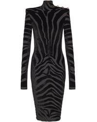 Balmain - Short Zebra-Print Velvet Dress - Lyst