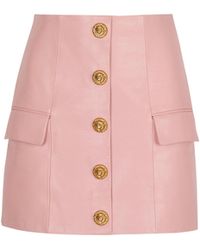 Balmain - Short Lambskin Skirt With Buttons - Lyst