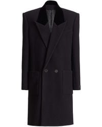 Balmain - Long Wool And Velvet Coat - Lyst