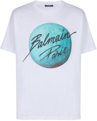 Balmain - Printed Paris Logo And Planet T-Shirt - Lyst