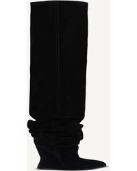 Balmain - Suede Leather Wedge Thigh-High Boots - Lyst