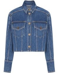 Balmain - Cropped Faded Denim Jacket - Lyst