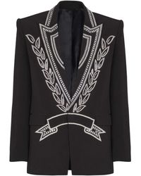 Balmain - Crepe 1-Button Jacket With Crystals - Lyst