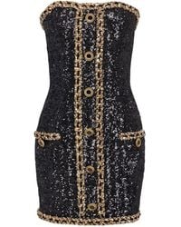 Balmain - Bustier Dress With Sequin Embroidery - Lyst