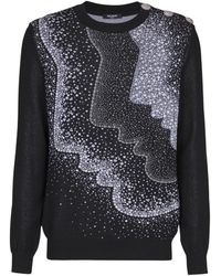 Balmain - Faces Jacquard Buttoned Knit Sweater - Lyst