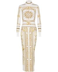 Balmain - Long Printed Bodycon Dress With Foulard Pattern - Lyst