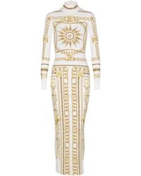 Balmain - Long Printed Bodycon Dress With Foulard Pattern - Lyst