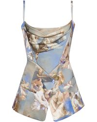 Balmain - Sky Printed Satin Corset Top - Lyst