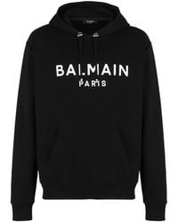Balmain - Hooded Cotton Sweatshirt With Paris Logo Print - Lyst