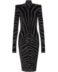 Balmain - Short Zebra-Print Velvet Dress - Lyst