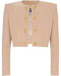 Balmain - Cropped Suede Leather Jacket - Lyst
