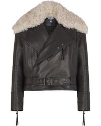 Balmain - Leather Jacket With Shearling Collar - Lyst