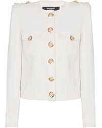 Balmain - Cropped Cotton Canvas Jacket - Lyst