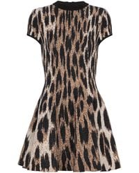 Balmain - A-Line Leopard Print Jacquard Dress - Lyst