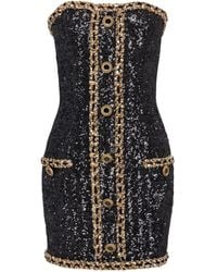 Balmain - Abito Bustier Ricamato Con Paillettes - Lyst