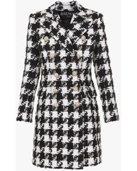 Balmain Double-breasted Black And White Check Tweed Coat