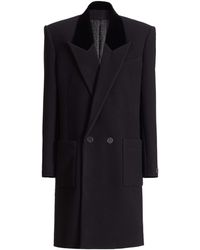Balmain - Long Wool And Velvet Coat - Lyst