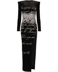 Balmain - Long-Sleeve Love Letter Embroidered Slit Maxi Dress - Lyst