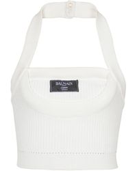 Balmain - Ribbed Knit Halterneck Top - Lyst