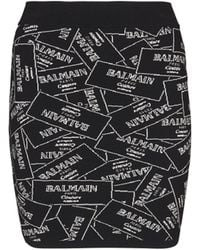 Balmain - Kurzer Rock Aus Jacquard Mit -Etikett - Lyst
