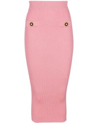 Balmain - Einfarbiger, Gerippter Midirock - Lyst