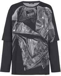 Balmain - Long-Sleeved T-Shirt With Biker Jacket Print - Lyst