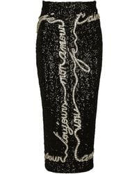 Balmain - Midirock Aus Pailletten Mit „Lettre D'Amour"-Stickerei - Lyst