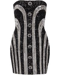 Balmain - Embroidered Bustier Stripe Short Dress - Lyst