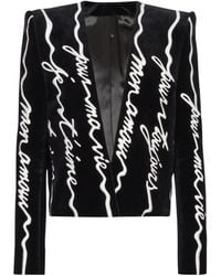 Balmain - Cropped Velvet Jacket With All-Over "Love Letter" Embroidery - Lyst