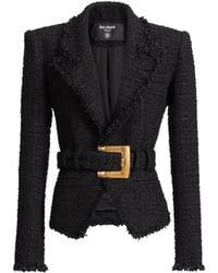 Balmain - Belted Tweed Jacket - Lyst